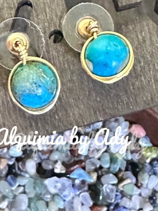Alquimia Jewelry - Dainty jewelry+ TURQUOISE GOLD STUD+ Halo earrings